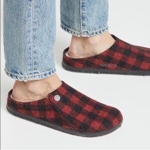 Birkenstock Zermatt Shearling Wool Felt Red Plaid Slippers Size 37 / 6-6.5